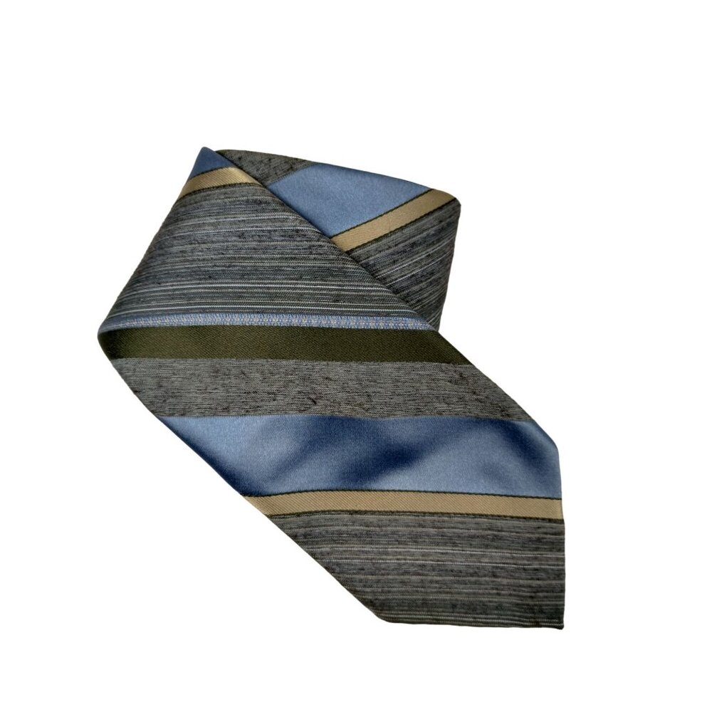 Vintage Wembley Mens Polyester Blue, Black and Grey Striped Tie
